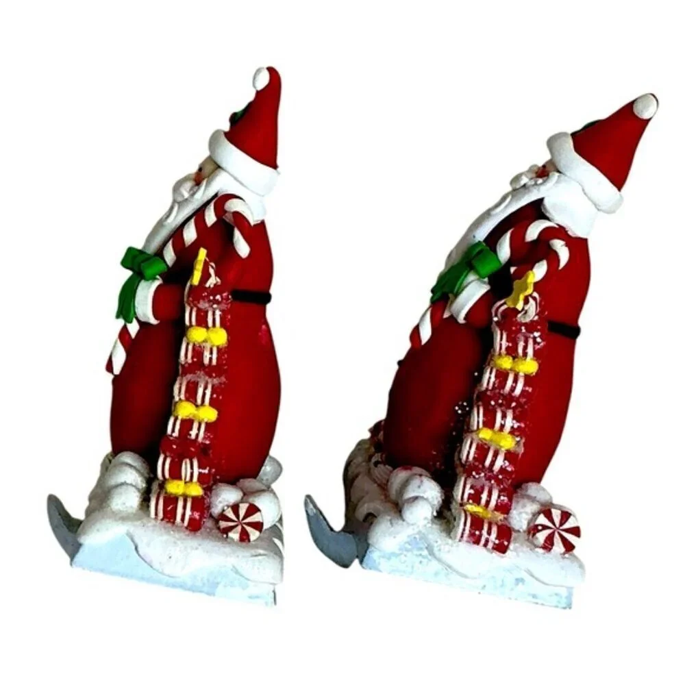 Vintage Cast Iron Stocking Holders Santa Clause Ribbon Candy Holiday Red 2 PC